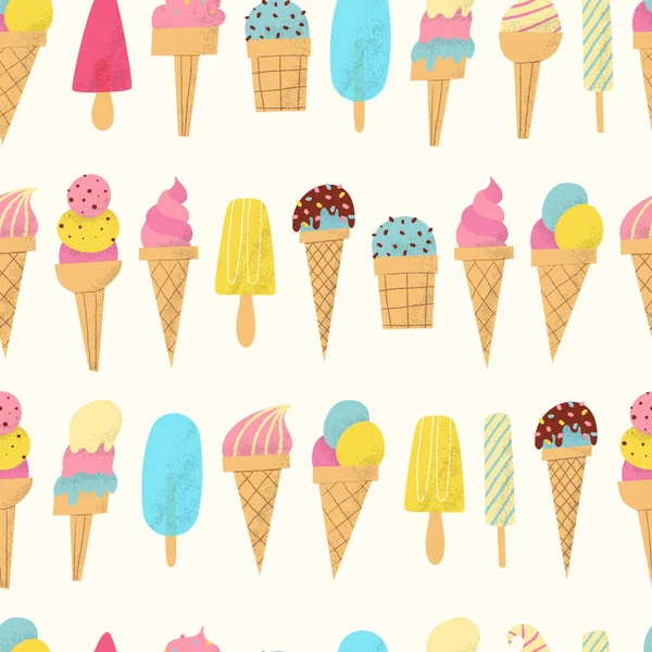 冰淇淋图案。美丽多彩的夏天无缝背景. — 图库矢量图片