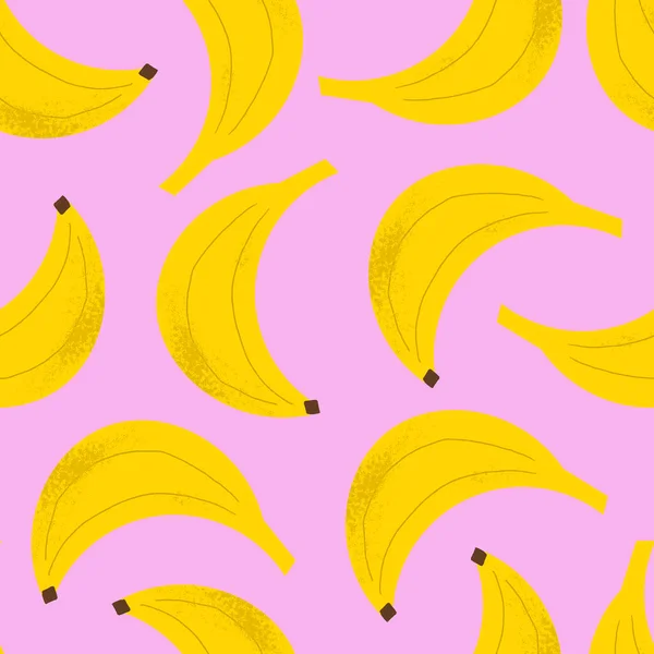 ピンクの背景にバナナの模様。フルーツのシームレスなポップアートのテクスチャ. — ストックベクタ