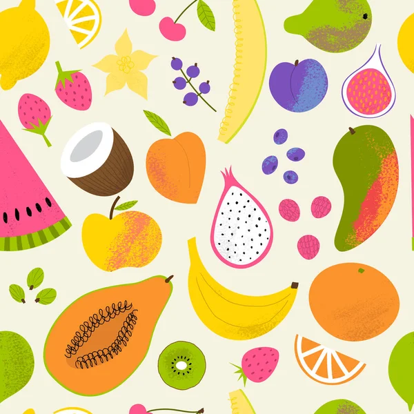 Fruit summer pattern. Cute tropical seamless fabric print with fruits. — Stockvektor