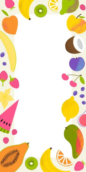 Fruchtrahmenrand für Einladung, Menü. Handgezeichnete flache Illustration für Sommerbriefpapier. — Stockvektor