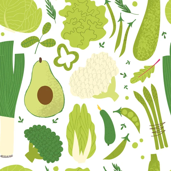 Patrón de verduras verdes. Concepto de comida vegana saludable. — Vector de stock