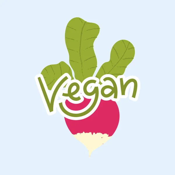 Concepto de comida vegana. Logotipo plano dibujado a mano para productos ecológicos vegetarianos. — Vector de stock