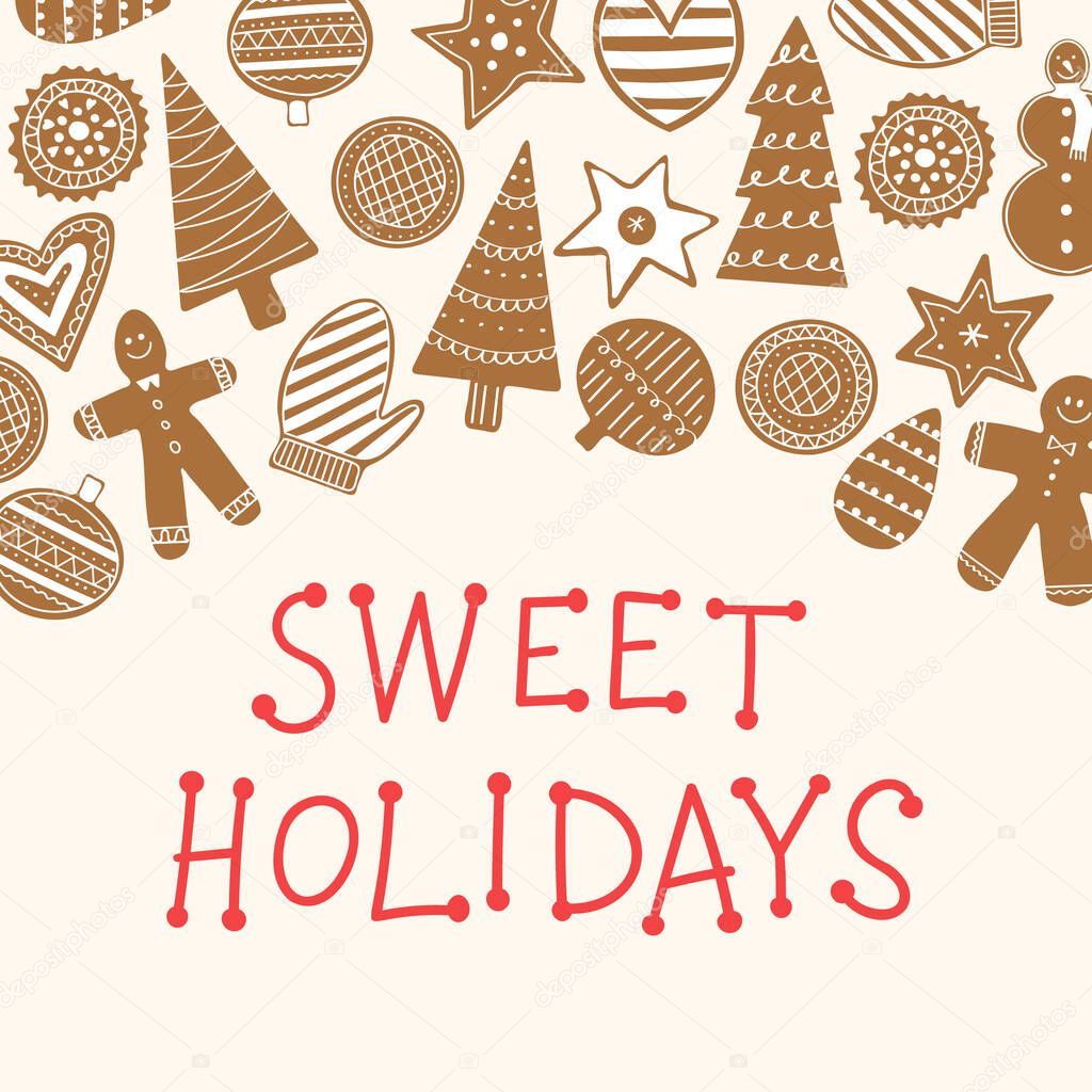 Sweet Holidays Christmas greeting card. Typography design for bright holiday celebration.