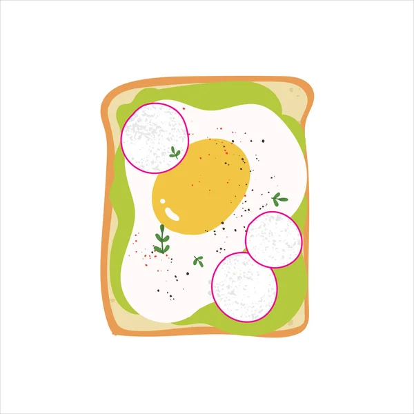 Toast à l'avocat avec oeuf. Mignon petit déjeuner végétarien sain. Sandwich délicieux dessiné à la main. — Image vectorielle