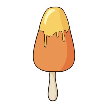 El yapımı sarı ve turuncu dondurma ikonu. İzole vektör simgesi. Vektör renkli karikatür çizimi. Düz biçim.