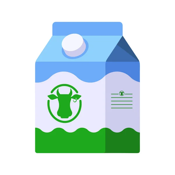 Flat Style Icon of Milk in Small Carton Package Isolated on White Background. Colorful Vector milk icon. Flat style template of milk package in white, blue and green colors — Stock vektor