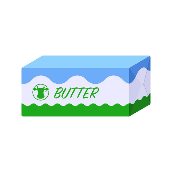 Flacher Stil Block von Butter-Paket Isolated Icon auf weißem Hintergrund. Buntes Vektor-Butter-Pack-Symbol. Flache Butterschablone in den Farben weiß, blau und grün. — Stockvektor