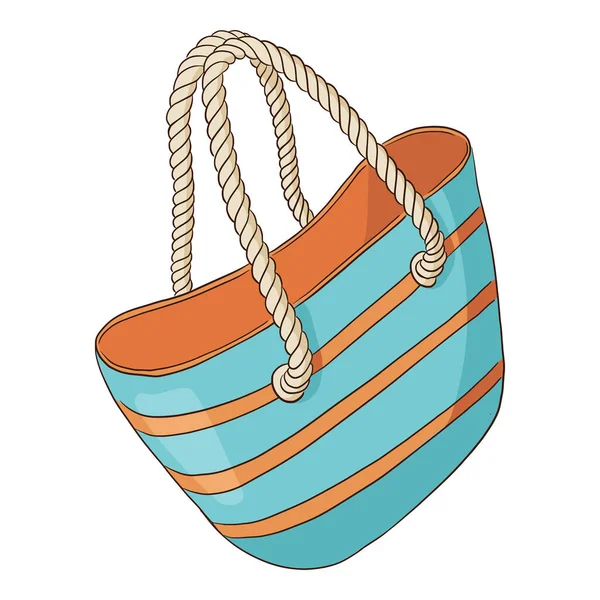 Hand Drawn Blue dan Orange Striped Beach Bag. Tas tangan berwarna-warni Ilustrasi Vektor Terisolasi pada latar belakang putih - Stok Vektor