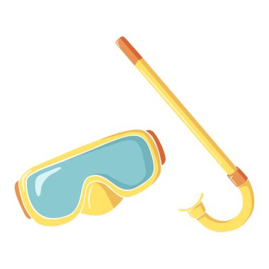 Düz Turuncu ve Sarı Yüzme Maskesi İzole Vektör Resimleri. Tüplü şnorkel gözlükleri, dalış özelliği