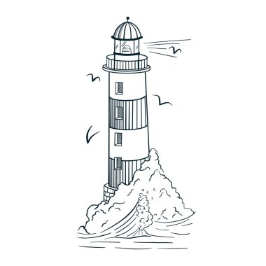 Çizgi Sanat Feneri İşleme Stili Vektör İllüstrasyonu. Logo, dövme, amblem, şablon, baskı, çıkartma, poster, tişört, tekstil için el yapımı klasik fener.