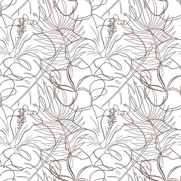 Abstract Floral Tropical Seamless Pattern Line Art. Rainforest plantas ornamento para fundo, pano de fundo, papel de parede, papel de embrulho, pacote, web, spa e produtos de cuidados de beleza, tecido, têxtil — Vetor de Stock