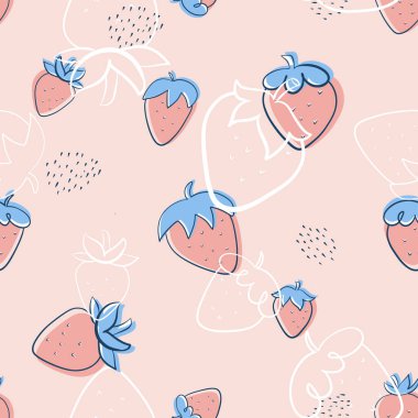 El çizimi Soyut Çilekler Ambalaj kağıdı, tekstil, ev dekorasyonu, duvar kağıdı, bebek bezi, menü veya ambalaj tasarımı, yiyecek veya içecek posterleri için kusursuz desen