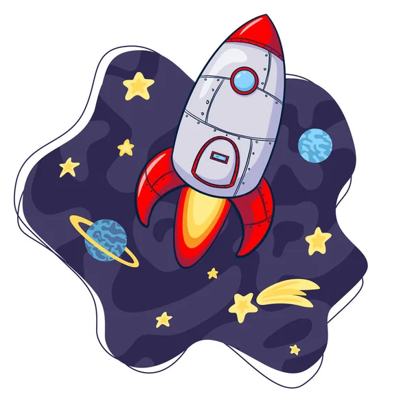 Rocket Space Cartoon Illustration Inglés Cartoon Rocket Illustration Inglés Icono — Archivo Imágenes Vectoriales
