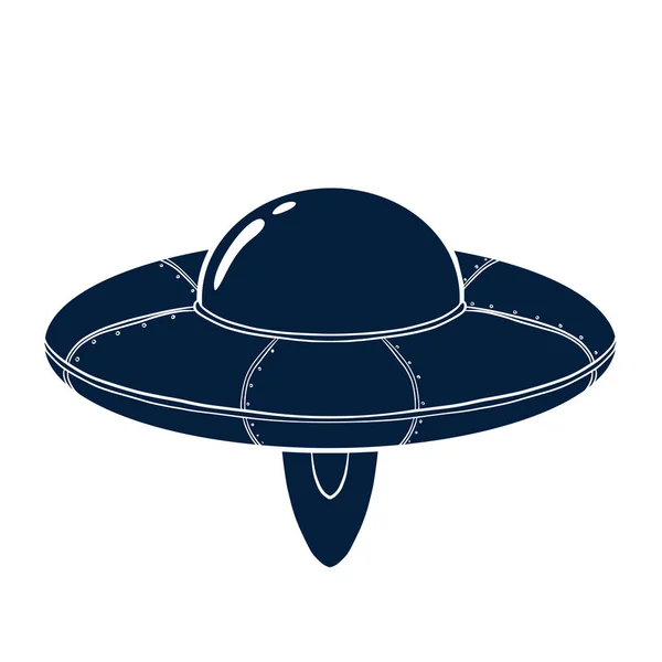 Silhouette de vaisseau spatial. Modèle vectoriel ovni pour logo, emblème, conception Web, impressions, autocollants, carte — Image vectorielle