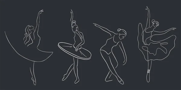 Set Bailarines Ballet Línea Continua Art Colección Bailarinas Elegantes Posturas — Vector de stock