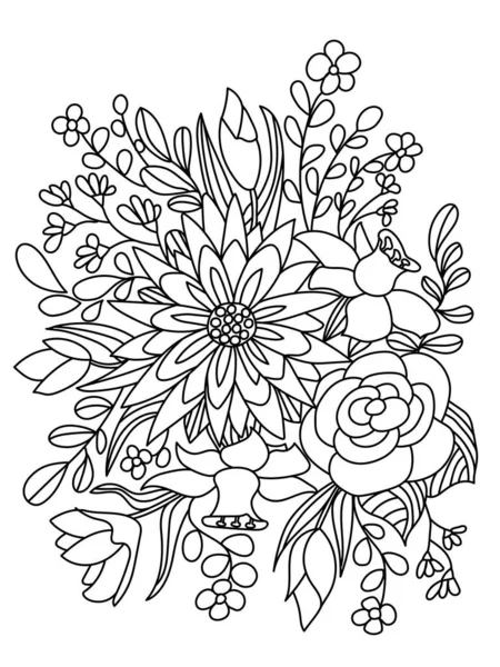 Fleurs Feuilles Baies Forestières Beau Bouquet Livre Coloriage Vectoriel Pour — Image vectorielle