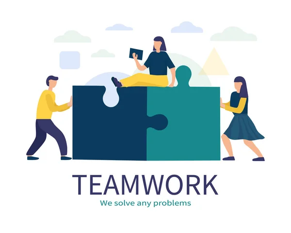 Mensen Verbinden Delen Van Puzzel Zakelijk Concept Van Teamwork Succesvolle — Stockvector