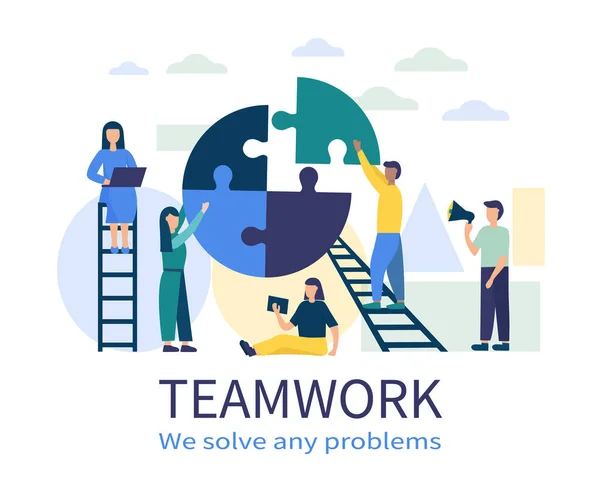 Mensen Verbinden Delen Van Puzzel Zakelijk Concept Van Teamwork Succesvolle — Stockvector