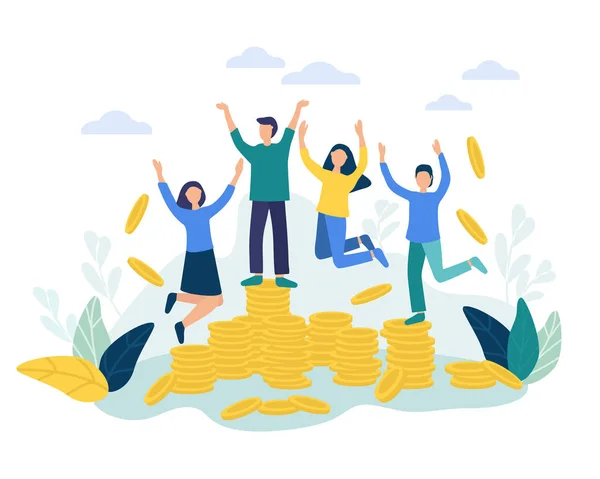 Happy People Rejoice Jump Have Won Earned Lot Money Getting — Stock Vector