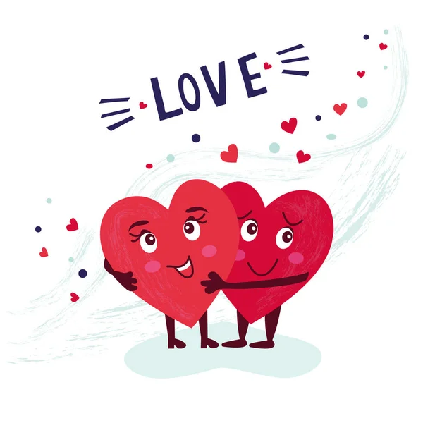 Conceito Amor Dois Lindos Corações Abraçados Cartão Romântico Vetorial Para — Vetor de Stock