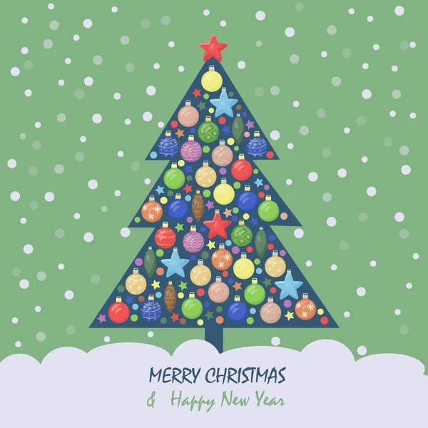 Cartão Felicitações Convite Com Uma Árvore Natal Decorada Celebrar Ano —  Vetores de Stock