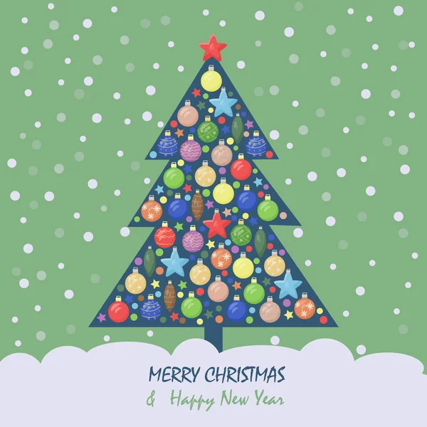 Una Tarjeta Felicitación Una Invitación Con Árbol Navidad Decorado Celebrando — Vector de stock