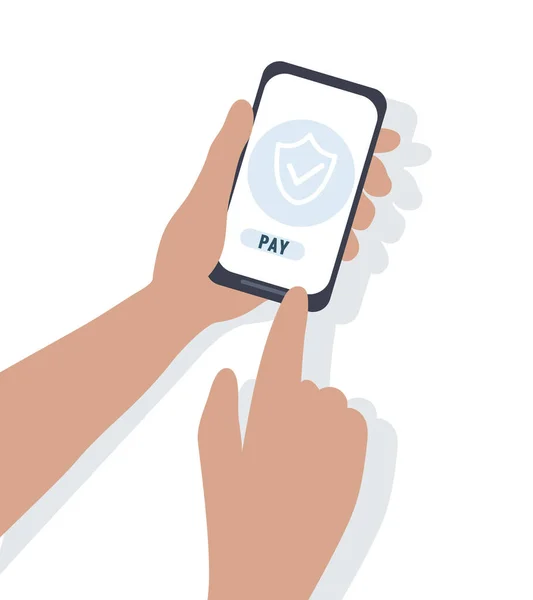 Akıllı telefondan kablosuz ödeme. Online bir mağazadan mal almak, cep telefonunda kredi cüzdanı. Güvenli ve hızlı ödemeler. Sepet ikonu. Çevrimiçi alışveriş kavramı. vektör düzlüğü