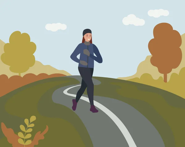 Жінка Біжить Осінньому Парку Спортивні Тренування Вулиці Бігун Русі Марафон — стоковий вектор