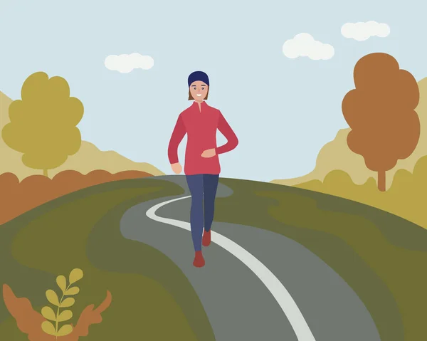 Жінка Біжить Осінньому Парку Спортивні Тренування Вулиці Бігун Русі Марафон — стоковий вектор