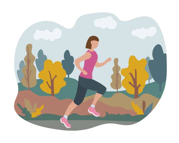 Жінка Біжить Через Парк Спортивні Тренування Вулиці Бігун Русі Марафон — стоковий вектор