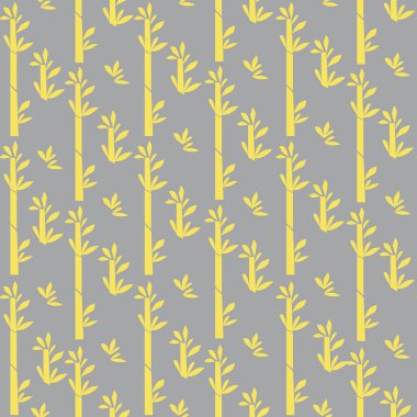 Yaz botanik kusursuz desen. Yapraklı bambu sapları. Moda renklerinde vektör baskısı. Kağıt, örtü, kumaş, hediye paketi için..