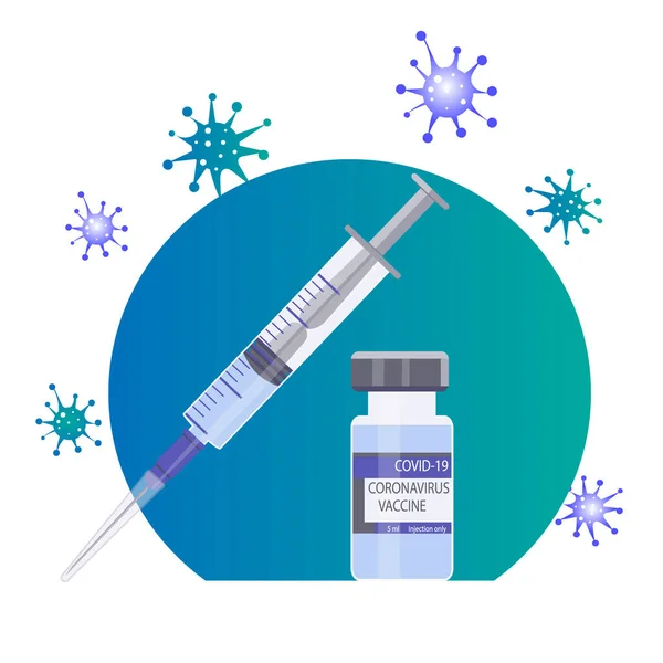 Μόνο Αποτελεσματικό Εμβόλιο Για Τον Κορωνοϊό Γυάλινη Φύσιγγα Φάρμακο Και — Διανυσματικό Αρχείο