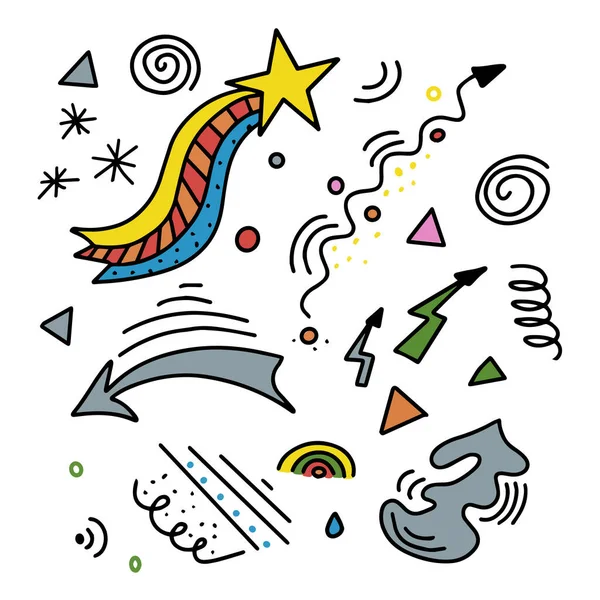 Abstract Vector Elements Simple Doodle Style Arrows Lines Different Shapes — Vetor de Stock