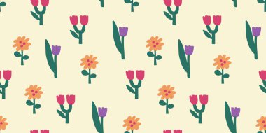 Minimalist tarzda kusursuz çiçek desenleri. İskandinav dilinde vektör elementler, elle çizilmiş. Kağıt, örtü, kumaş, hediye paketi için..