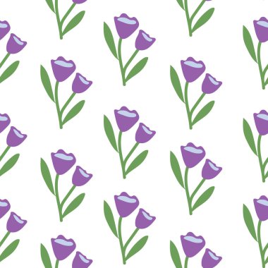 Bahar ya da yaz botanik kusursuz desen. Narin lale çiçekleri. Ekoloji ve koruma teması. Kağıt, örtü, kumaş, hediye paketi için. Vektör illüstrasyonu.
