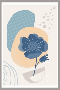 Basit şekiller ve doğal botanik elementlerden oluşan soyut bir şablon. Kolaj tarzı, minimalizm. Pastel toprak renkleri. Kartpostallar için vektör pankartları ve sosyal ağlar için kapaklar.