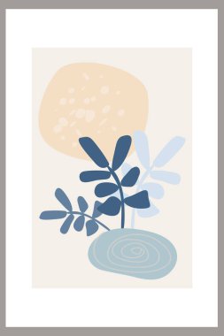 Soyut şablon, organik basit şekiller ve doğal botanik elementler. Kolaj tarzı, asgari ve doğal duvar sanatı. Pastel toprak renkleri. Kartpostallar için vektör pankartları ve sosyal ağlar için kapaklar.