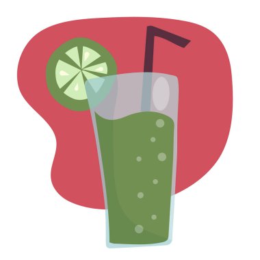 Yaz ferahlatıcı limonlu meyve kokteyli. Bardakta alkolsüz içki. Limonata ve taze meyve dilimleri. Sağlıklı vejetaryen yemekleri. vektör düz illüstrasyon.