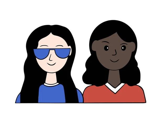 Pair Character Avatars Teenagers Different Nationalities Colors Spending Time Together — Stockový vektor