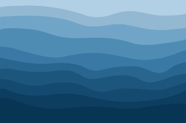 Mavi denizin üst manzarası. Okyanus dalgalı soyut bir arka plan. Mavi su ve farklı tonlarda gökyüzü. Seyahat, tatil ve turizm kavramı. Vektör poster sanatı.