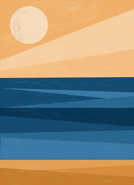 Sonnenuntergang Und Sonnenaufgang Auf See Wasseroberfläche Sandstrand Ozean Abstrakten Stilvollen — Stockvektor