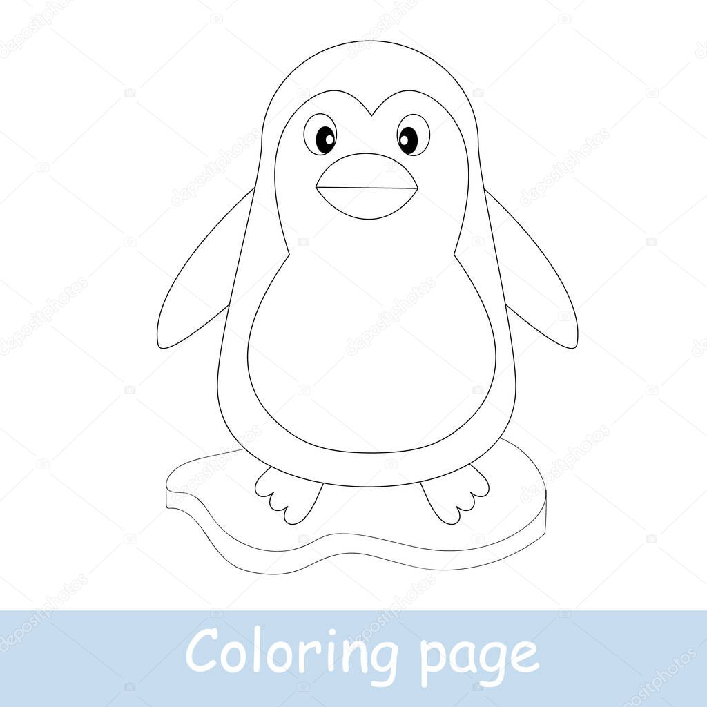 Cute cartoon penguin coloring page. Learn to draw animals. Vector line art, hand drawing. Coloring book for kids. Print for a t-shirt, label or sticker.