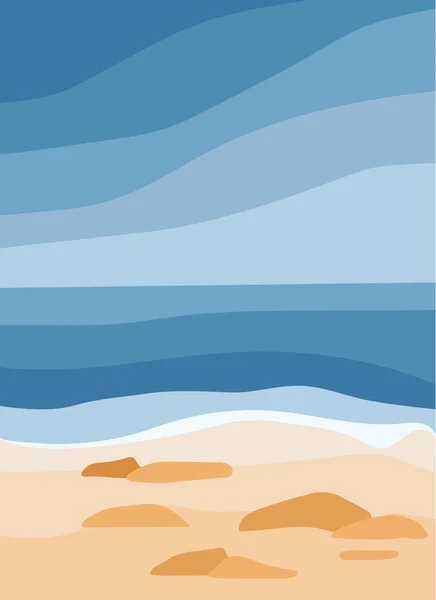 Blaues Meer Und Sandstrand Meereswellen Felsen Ufer Abstrakter Stilvoller Hintergrund — Stockvektor