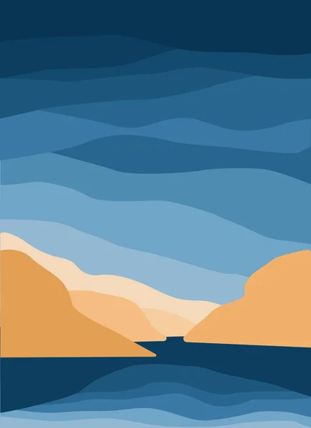 Minimalistische Landschaft Abstrakte Berge Und Meer Für Einen Stilvollen Hintergrund — Stockvektor