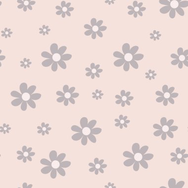 Basit, pürüzsüz desen. Kır çiçekleri. Pembe arka planda papatyalar. Çocuk kıyafetleri ve duvar kağıtları için vektör baskısı. Hediye paketi, kağıt ve kumaş..