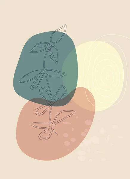 Plantilla Con Una Composición Abstracta Formas Simples Rama Con Hojas — Vector de stock