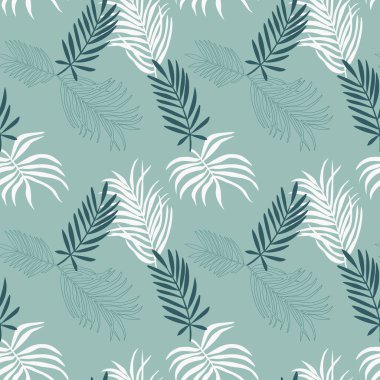 Kusursuz bir tropik palmiye yaprağı deseni. Kolaj tarzı, minimalist. Pastel toprak renkleri. Kapak için vektör botanik arkaplan, giysiler için baskı, tekstil.