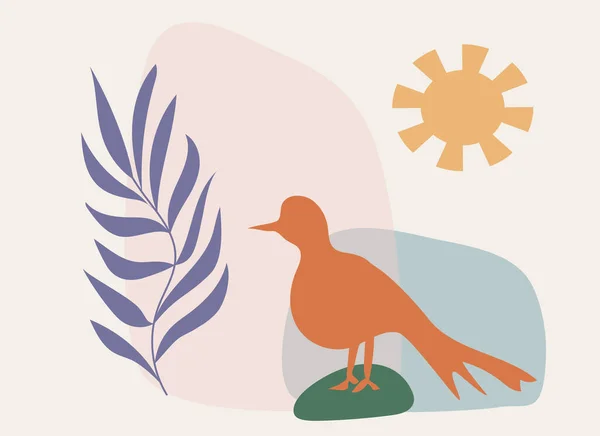 Soleil Branche Végétale Oiseau Formes Géométriques Simples Symboles Paix Harmonie — Image vectorielle