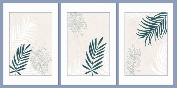 Bej arka planda tropik palmiye yaprakları. Boho minimalizmi. Kartpostallar, duvar resimleri, iç kartvizitler için vektör duvar sanatı.
