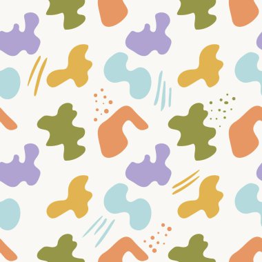 Basit organik şekil ve çizgilerin kusursuz soyut deseni. Doğal pastel renkler. Tekstil tasarımı, kumaş, kağıt, sosyal pazarlama için modern trend vektör arkaplanı.